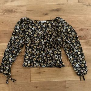 Topshop Petite floral prairie top in yellow and black
